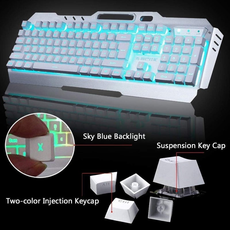 LexonElec Wireless Keyboard and Mouse, Blue LED Backlit Rechargeable Keyboard with 3800mAh Battery, Metal Panel, Removable Hand Rest Mechanical Feel, 7 Color Gaming Mute Mouse for PC Gamers - Image 5